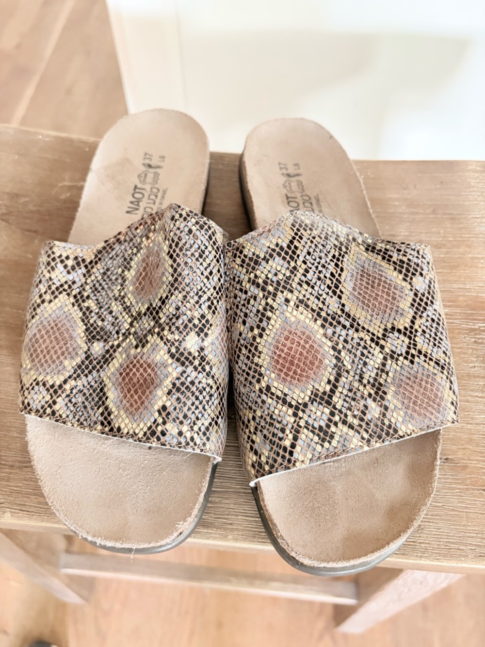 NAOT  Skylar Leather Sandal Womens Shoes,  
Beige snake python LEATHER, Size 37